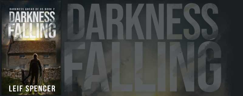front cover darkness falling book 2. Two women and a dog walking through a town with buildings on fire